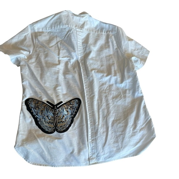 Fred Perry White Shirt with Floral and Butterfly Patches - Picture 2 of 6